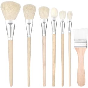 cobee 7 Pcs Mop Brush, Acrylic Paint Brushes Blending Brush with Wooden Handle, Assorted Size Artist Paint Brushes for Acrylic Painting Watercolor Foil Gold Oil Painting Face Body Art