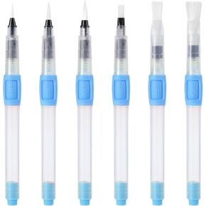 Water Brush Pen Set, 6Pcs Watercolor Brush Pens Nylon Water Paint Brush Refillable Watercolor Paint Pens for Beginner Painting Drawing Art Supplies(Blue)