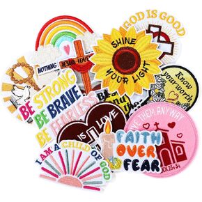 12pcs Bible Verse Embroidered Iron On Patches, Christian Sew On Patches Religious Vintage Sew Applique for Cloth Backpack Hat Jean Dress Repairing Decoration
