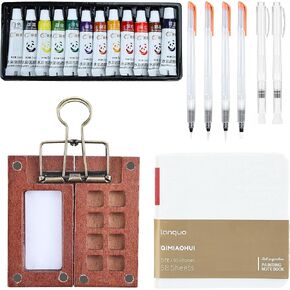 Paint Palette Travel Kit, Mini Watercolor Paint Set, 2.36'' Wooden Grid Paint Box, Portable Artist Watercolor Travel Set for Painting Parties and Art Paintings