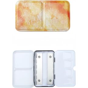 1PC Empty Watercolor Palette with Lid, Metal Tin Box for Watercolor Acrylic Oil DIY Travel Art Supplies, Half Pans with Fold-Out Palette, Empty Watercolor Tin Palette (Autumn Yellow)