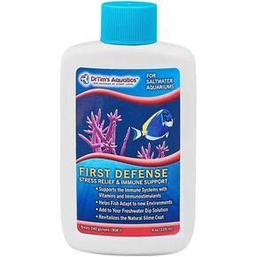 DrTim's Aquatics First Defense for Saltwater Aquariums – Stress Relief & Immune System Support with Vitamins Immunostimulants Fish Tanks 8 oz.