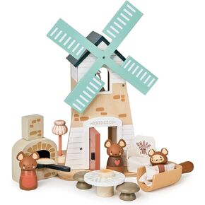 ألعاب أوراق العطاء - Penny Windmill - طاحونة طاحونة خشبية رائعتين مع عائلة فأر لعبة وملحقات - مجموعة مسرحية مبتكرة - تطوير القصص الإبداعية - تحسين المهارات الحركية الدقيقة - العمر 3+