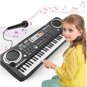 61 لوحة مفاتيح Keys Piano ، البيانو الرقمي الإلكتروني مع ميكروفون مكبر صوت مدمج ، تعليم هدايا لوحة المفاتيح المحمولة للمبتدئين ، البيانو الكهربائي للأطفال ، هدية عيد ميلاد للأطفال