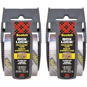 شريط تغليف قفل Scotch Box ، لفة واحدة مع موزع ، 1.88 في × 800 بوصة ، قبضة متطرفة ، تلتصق على الفور بأي صندوق (195) (حزمة 2)