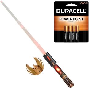Star Wars Lightsaber Forge Sundown Force Color Master Lightsaber + Duracell Coppertop AAA بطاريات 8 مع مكونات تعزيز الطاقة (حزمة)