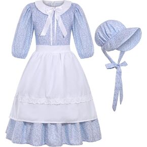 Colonial Costume Girls Pioneer Girl Dress Prairie Costume with Bonnet
