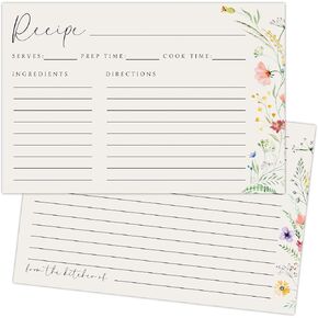 JOEMAE 50PCS Wildflower Recipe Cards,4×6 In Double Sided Cards,Blank Cardstock for Wedding, Bridal Shower and Baby Shower
