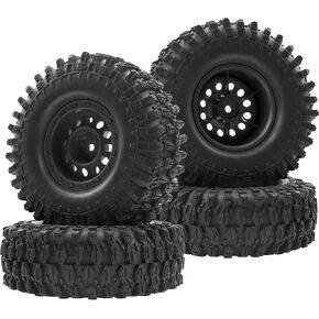 RC 1/10 1.9 "إطارات مطاطية OD 108 مم و 12 مم حافات محور HUX متوافقة مع SCX10 المحوري 90046 AXI03007 TRAXXAS TRX4 TAMIYA CC01 D90 TF2 HSP 1/10 RC CARLER CAR (أسود)