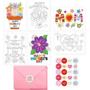 Worldbazaar 12 Pack Mothers Day Colling Cards Flowers Bulk Kids Kids Craft 5 × 7 Mother's Day Gift for Mom Party Favors School Scials Supplies