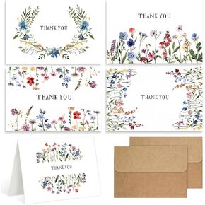 WEIZHEN Blank Cards,24-Pack Thank You Cards Set - Assorted in 6 Styles with Rustic Envelope- Perfect for Handwritten Messages,4x6 inch