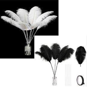 Holmgren 20Pcs 22inch Black and White Ostrich Feathers Bundles for Wedding Party Home