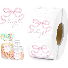 500 Pcs Pink Bow Thank You Stickers 1.5Inch Coquette Bowknot Self-Adhesive Sticker Roll for Wedding Baby Shower Birthday Party Decoration Favors