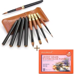 Fuumuui 4pcs Sable Travel Watercolor Kit Travel Watercolor Kit مع 20 ورقة 7 "× 10"