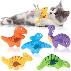 ألعاب Catnip Cat ، ألعاب Catnip Dinosaur 5pcs لـ Cat ، Catnip Crinkle Sound ، و Kicker هريرة ناعمة ودائمة وتفاعلية لجميع السلالات