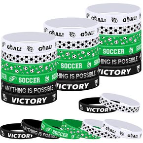 Lesnala 48 PCS Soccer Silicone Bracelets Green Black White Ristband Ristband for theme birthday form