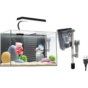 3 Gallon Glass Aquarium Starter Kits Small Fish Tank, with Another Spare USB Filter