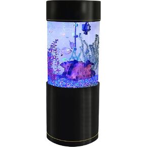 Penn-Plax Water World World Luxury Clinder Cylinder Acrylic Aquarium مع حامل مدمج وأعلى تخزين-منظر 360 درجة-رائع لأسماك المياه العذبة والمياه المالحة-53 جالون