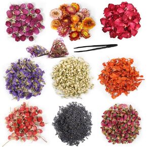 SACATR Dried Flowers, 1 Bags 100% Natural Dried Herbs Kit for Soap Making, Candle, Resin Jewelry Making, Bath, Nail - Include Rose Petals, Rosebuds, Lilium, Jasmine, Don't Forget Me and More