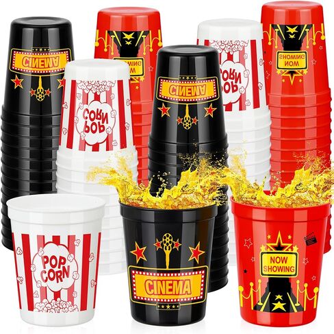 Domensi 24 Pcs Movie Night Cups 16oz Movie Night Party Supplies Party Decorations Reusable Stadium Plastic Cups for Movie Night Theme Party Birthday Gift in Saudi Arabia