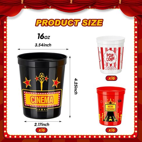 Domensi 24 Pcs Movie Night Cups 16oz Movie Night Party Supplies Party Decorations Reusable Stadium Plastic Cups for Movie Night Theme Party Birthday Gift in Saudi Arabia