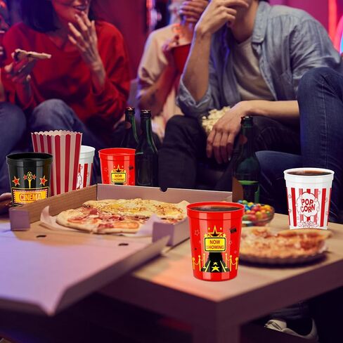 Domensi 24 Pcs Movie Night Cups 16oz Movie Night Party Supplies Party Decorations Reusable Stadium Plastic Cups for Movie Night Theme Party Birthday Gift in Saudi Arabia