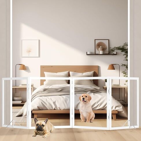 DEARBB Acrylic Clear Dog Gate 72in W x 31.5in H Wooden Freestanding Foldable Transparent Pet Gate,Step Over Fence for House Interior Stairs, Doorways, Hallways,3 Panel in Saudi Arabia