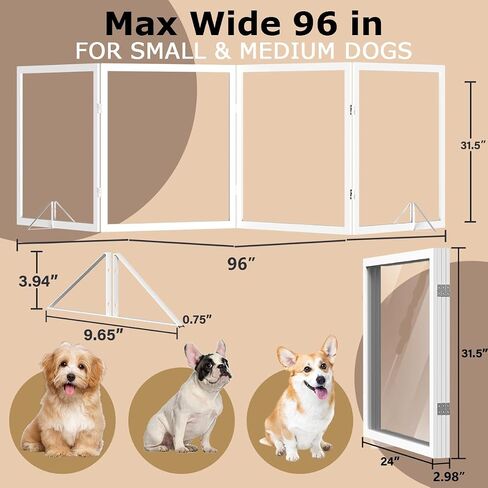 DEARBB Acrylic Clear Dog Gate 72in W x 31.5in H Wooden Freestanding Foldable Transparent Pet Gate,Step Over Fence for House Interior Stairs, Doorways, Hallways,3 Panel in Saudi Arabia