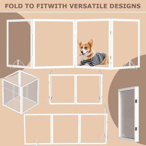 DEARBB Acrylic Clear Dog Gate 72in W x 31.5in H Wooden Freestanding Foldable Transparent Pet Gate,Step Over Fence for House Interior Stairs, Doorways, Hallways,3 Panel in Saudi Arabia