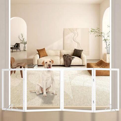 DEARBB Acrylic Clear Dog Gate 72in W x 31.5in H Wooden Freestanding Foldable Transparent Pet Gate,Step Over Fence for House Interior Stairs, Doorways, Hallways,3 Panel in Saudi Arabia