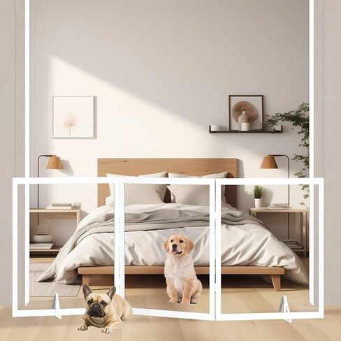 DEARBB Acrylic Clear Dog Gate 72in W x 31.5in H Wooden Freestanding Foldable Transparent Pet Gate,Step Over Fence for House Interior Stairs, Doorways, Hallways,3 Panel in Saudi Arabia
