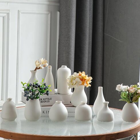 Glazed Rustic Bud Vase Set of 4 - Small Ceramic Mini Pottery Vases in White, Yellow, Green, Red - Ideal for Fresh & Dried Flowers - Modern Farmhouse Décor for Living Room, Shelves, Dining Table in Saudi Arabia