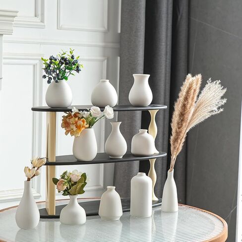 Glazed Rustic Bud Vase Set of 4 - Small Ceramic Mini Pottery Vases in White, Yellow, Green, Red - Ideal for Fresh & Dried Flowers - Modern Farmhouse Décor for Living Room, Shelves, Dining Table in Saudi Arabia