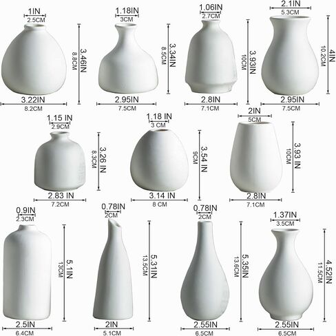 Glazed Rustic Bud Vase Set of 4 - Small Ceramic Mini Pottery Vases in White, Yellow, Green, Red - Ideal for Fresh & Dried Flowers - Modern Farmhouse Décor for Living Room, Shelves, Dining Table in Saudi Arabia