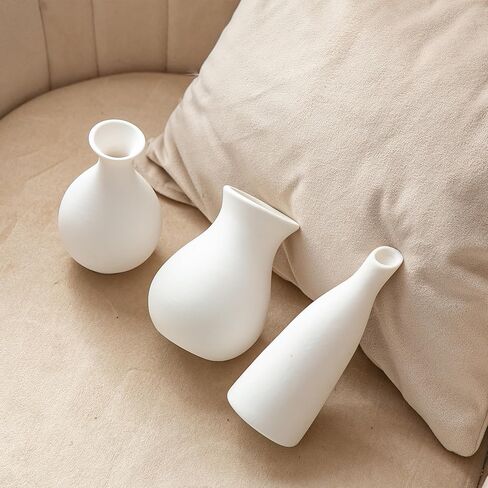 Glazed Rustic Bud Vase Set of 4 - Small Ceramic Mini Pottery Vases in White, Yellow, Green, Red - Ideal for Fresh & Dried Flowers - Modern Farmhouse Décor for Living Room, Shelves, Dining Table in Saudi Arabia