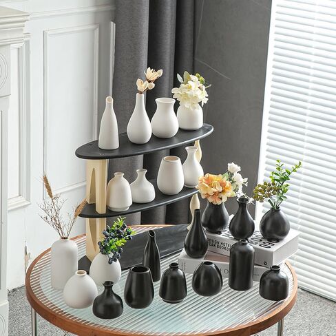 Glazed Rustic Bud Vase Set of 4 - Small Ceramic Mini Pottery Vases in White, Yellow, Green, Red - Ideal for Fresh & Dried Flowers - Modern Farmhouse Décor for Living Room, Shelves, Dining Table in Saudi Arabia