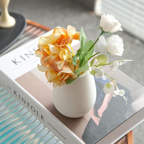 Glazed Rustic Bud Vase Set of 4 - Small Ceramic Mini Pottery Vases in White, Yellow, Green, Red - Ideal for Fresh & Dried Flowers - Modern Farmhouse Décor for Living Room, Shelves, Dining Table in Saudi Arabia