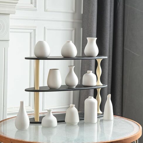 Glazed Rustic Bud Vase Set of 4 - Small Ceramic Mini Pottery Vases in White, Yellow, Green, Red - Ideal for Fresh & Dried Flowers - Modern Farmhouse Décor for Living Room, Shelves, Dining Table in Saudi Arabia