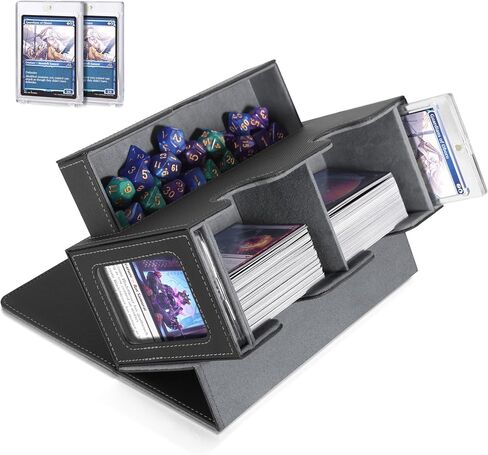 مربع سطح السفينة MTG ، مربع سطح بطاقة Commander MTG مع شاشة Commander ، يناسب 320+ مربع تخزين بطاقات مزدوج الأكمام المفرد مع صينية زهر ، حالة تخزين البطاقة المغناطيسية لبطاقات CCG TCG الرياضية ، اللون الرمادي الأسود in Kuwait