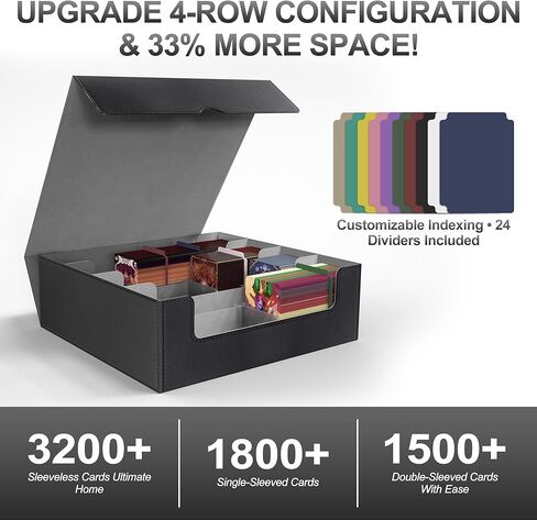 3200+ Capacity Trading Card Storage Box, Holds 3.7in Cards MTG Commander Deck Box with 24 Color-Coded Dividers & 4 Reinforced Supporters, Thick Card Organizer Fit for Magic, TCG, YuGiOh, Sports Cards in Kuwait