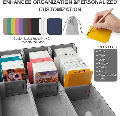 3200+ Capacity Trading Card Storage Box, Holds 3.7in Cards MTG Commander Deck Box with 24 Color-Coded Dividers & 4 Reinforced Supporters, Thick Card Organizer Fit for Magic, TCG, YuGiOh, Sports Cards in Kuwait