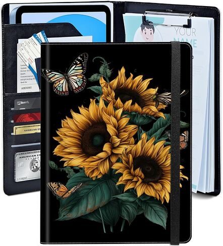 محفظة مجلدات الحافظة على عباد Sunflower Butterfly ، مجلد استئناف مقابلة جلدية مع 4 حامل بطاقة عمل ، حافظة Padfolio A4 A4 in Kuwait