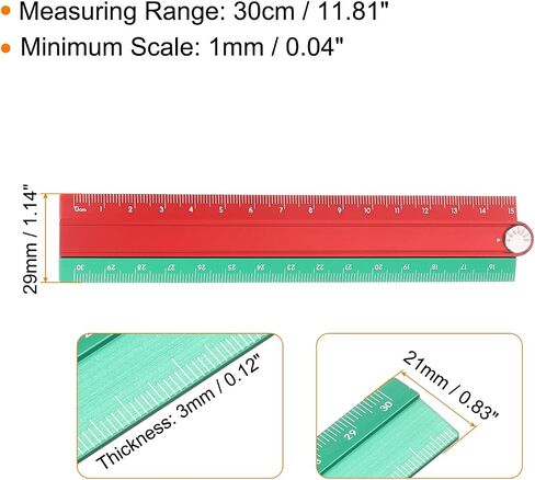 HARFINGTON Folding Straight Ruler 30cm Metric Aluminum Alloy Protractor Foldable Angle Ruler Geometric Measuring Tool with Angle Line for Architects Artists Office, Red Green in Kuwait