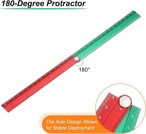 HARFINGTON Folding Straight Ruler 30cm Metric Aluminum Alloy Protractor Foldable Angle Ruler Geometric Measuring Tool with Angle Line for Architects Artists Office, Red Green in Kuwait