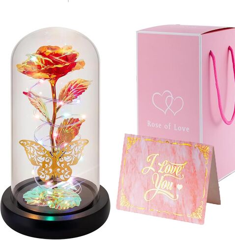 Rose Flower Gifts For Women Birthday Gifts For Girlfriend Wife Sister Daughter Friendship Light Up Glass Rose For Mon Best Friend Card Gift Aunt Grandmo Christmas Anniversary Butterfly Decoration in Saudi Arabia
