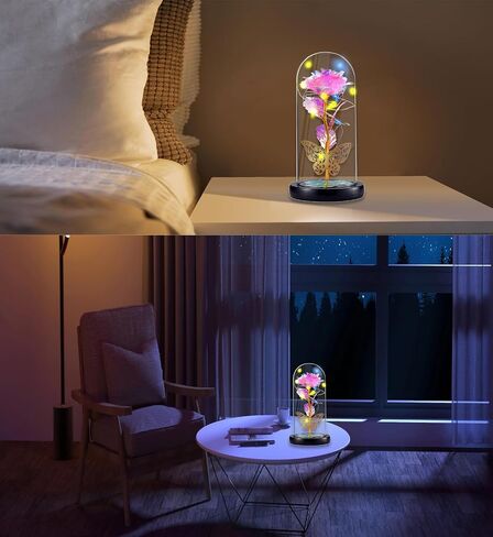 Rose Flower Gifts For Women Birthday Gifts For Girlfriend Wife Sister Daughter Friendship Light Up Glass Rose For Mon Best Friend Card Gift Aunt Grandmo Christmas Anniversary Butterfly Decoration in Saudi Arabia