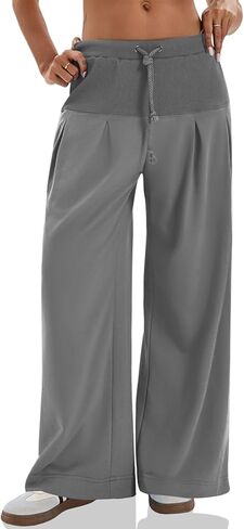 Tankaneo Womens Pleated Wide Leg Sweatpants Baggy Drawstring High Waisted Pants Casual Comfy Palazzo Lounge Pants in Saudi Arabia
