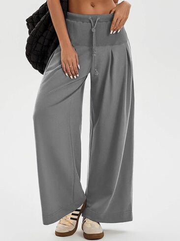 Tankaneo Womens Pleated Wide Leg Sweatpants Baggy Drawstring High Waisted Pants Casual Comfy Palazzo Lounge Pants in Saudi Arabia