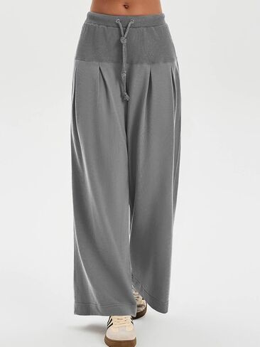 Tankaneo Womens Pleated Wide Leg Sweatpants Baggy Drawstring High Waisted Pants Casual Comfy Palazzo Lounge Pants in Saudi Arabia