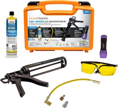 LEAKFINDER LF1800 BIGEZ صبغة كشف تسرب مبرد مكيف الهواء العالمي للسيارات، خدمات R134a، أنظمة R-1234yf، (1) زجاجات صبغ فلورسنت AC سعة 8 أونصة، صنع في الولايات المتحدة الأمريكية in Kuwait